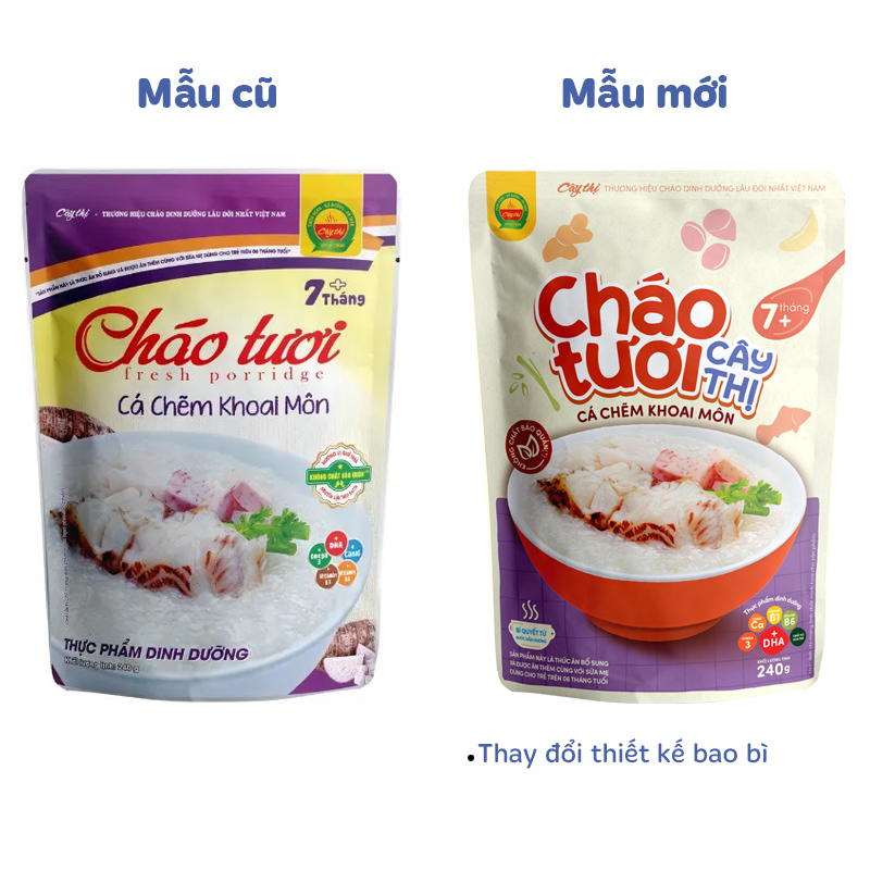 Cháo tươi Cây Thị vị cá chẽm, khoai môn gói 240g (từ 7 tháng) - Giao bao bì ngẫu nhiên 7