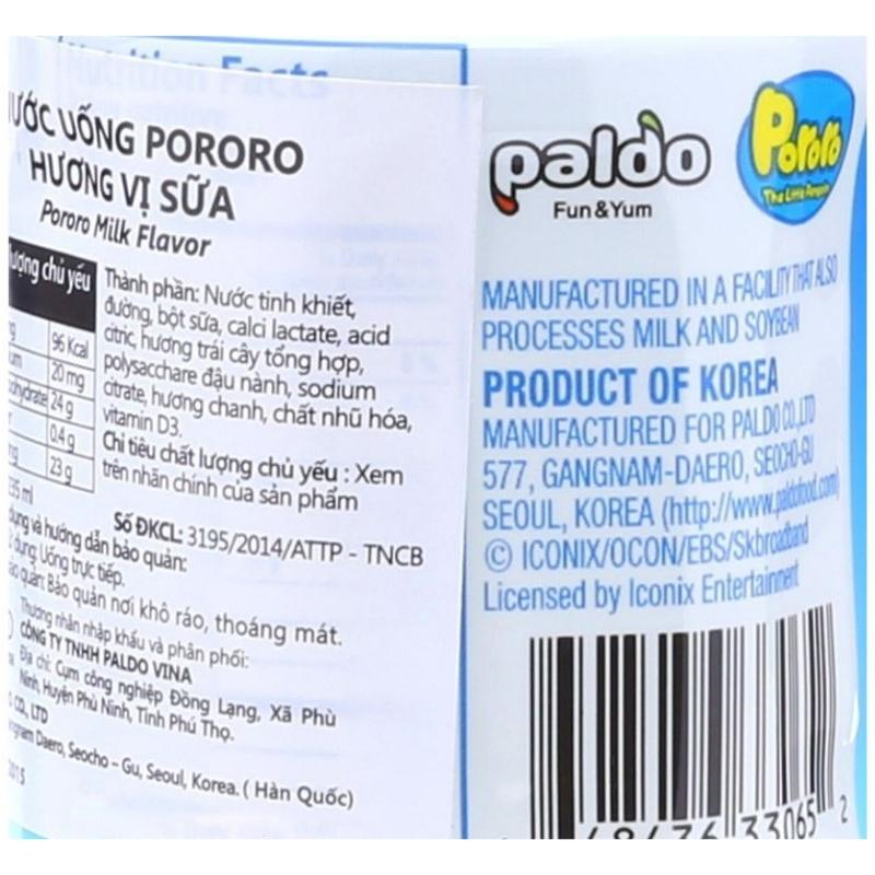 Nước trái cây Pororo vị sữa 235 ml (từ 3 tuổi) 7