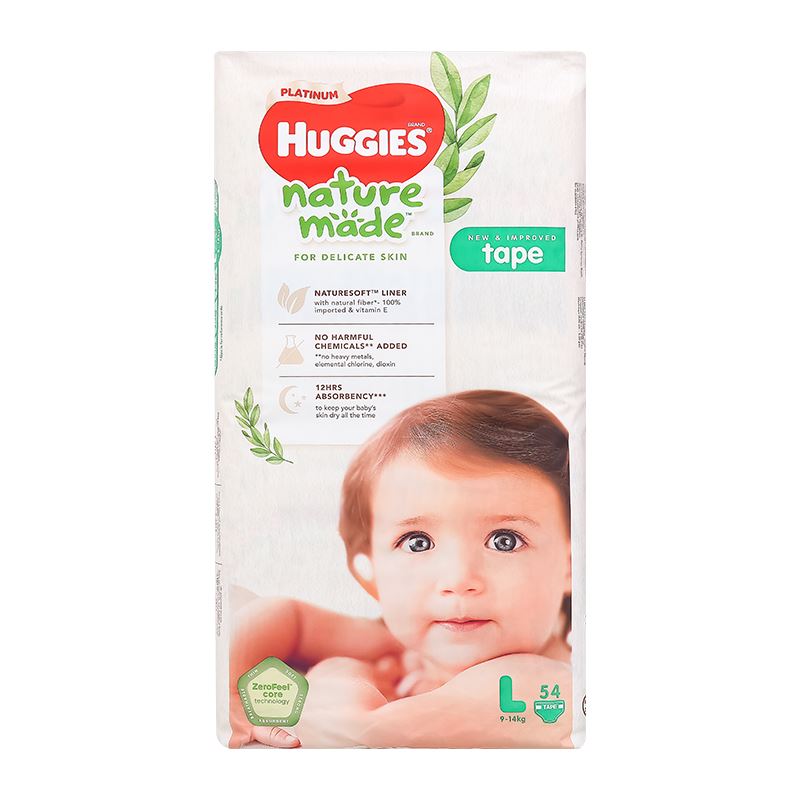 Combo 4 tã dán Huggies Platinum nature made siêu cao cấp size L 54 miếng (9 - 14 kg) - Giao bao bì ngẫu nhiên 4