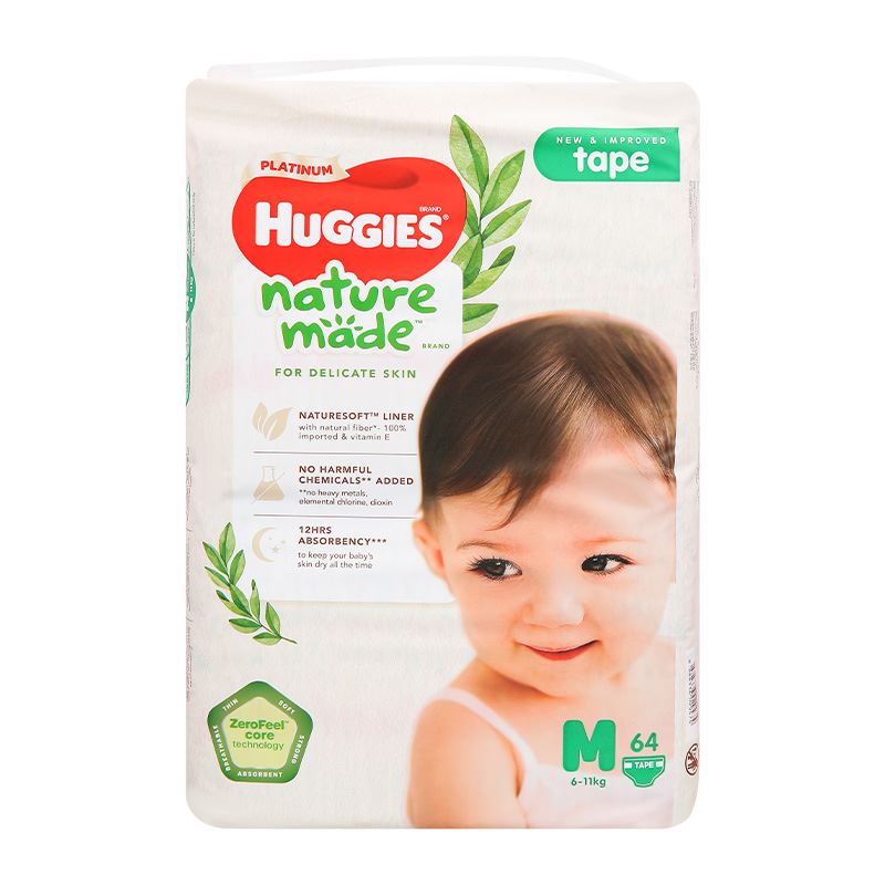 Combo 4 tã dán Huggies Platinum nature made siêu cao cấp size M 64 miếng (6 - 11 kg) - Giao bao bì ngẫu nhiên 4