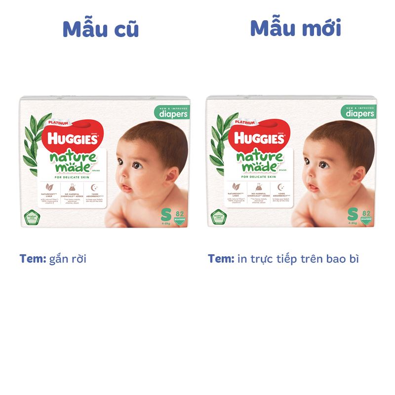 Combo 2 tã dán Huggies Platinum nature made siêu cao cấp size S 82 miếng/bịch (4 - 8 kg) - Giao bao bì ngẫu nhiên 28