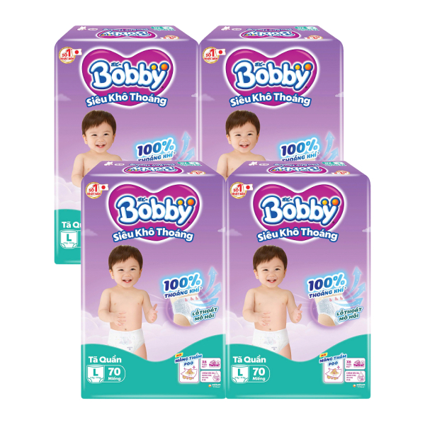 Combo 2 tã quần Bobby size L 70 miếng/bịch (9 - 14 kg) - Giao bao bì ngẫu nhiên - AVAKids.com