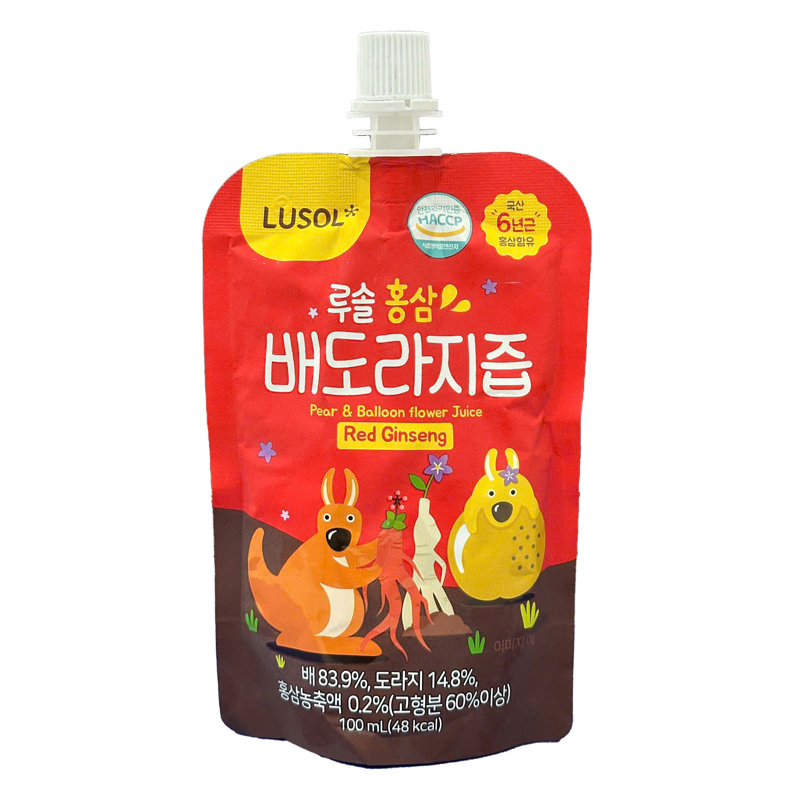 Combo 5 túi nước trái cây Lusol hồng sâm vị lê, hoa chuông đen 100 ml (từ 1 tuổi) 2