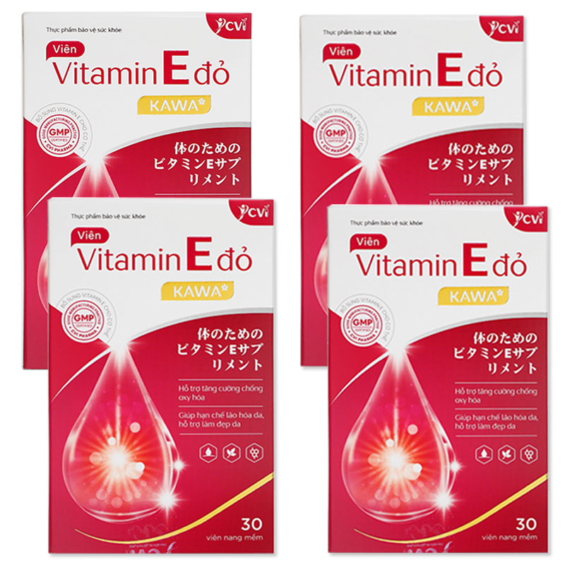 Combo 4 hộp Vitamin E Đỏ Kawa hộp 30 viên