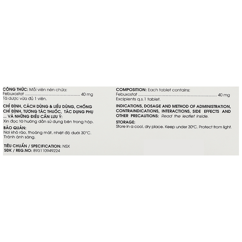 Febu-5A Farma 40mg điều trị tăng acid uric máu (3 vỉ x 10 viên) - 8