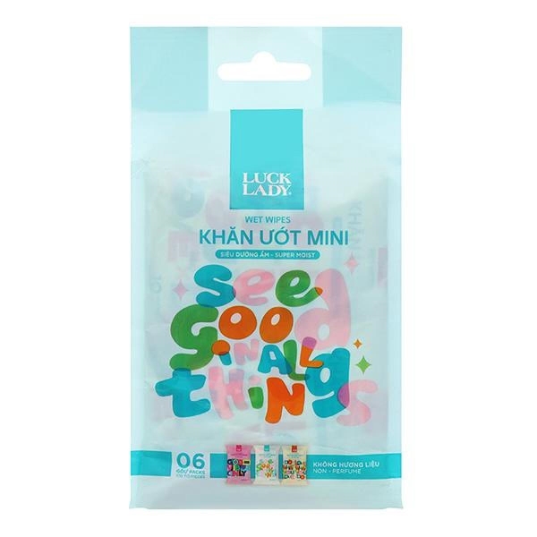 Khăn Ướt Mini Luck Lady Lốc 6 gói mềm mại, tiện dùng, mua 3 tặng 1 - AVAKids.com