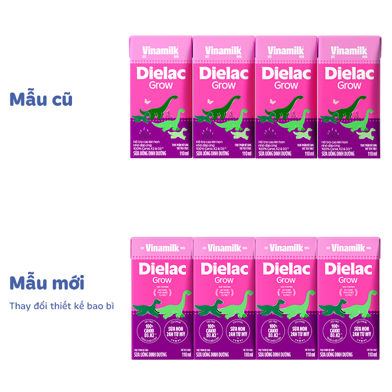 Lốc 4 hộp sữa non pha sẵn Dielac Grow 110 ml (từ 1 tuổi) - Giao bao bì ngẫu nhiên 2
