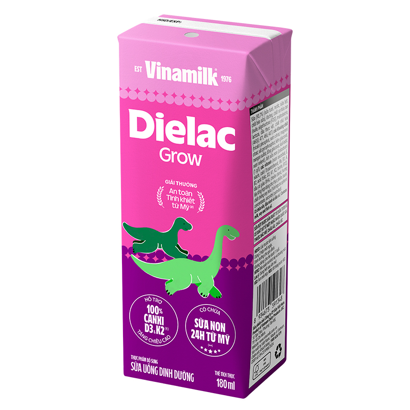 Lốc 4 hộp sữa non pha sẵn Dielac Grow 180 ml (từ 1 tuổi) - Giao bao bì ngẫu nhiên 4