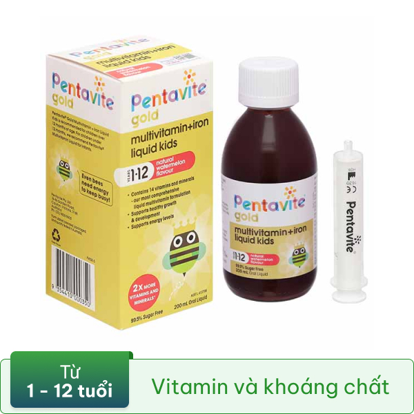 Pentavite Gold Multivitamin + Iron Liquid Kids bổ sung vitamin và khoáng chất chai 200ml