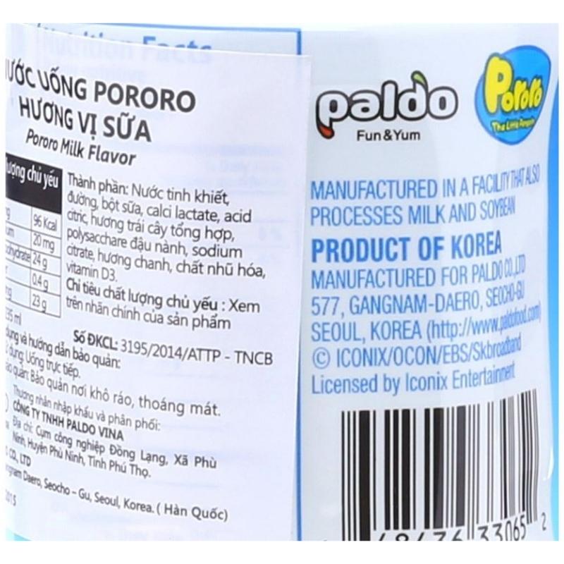 Nước trái cây Pororo vị sữa 235 ml (từ 3 tuổi) 3