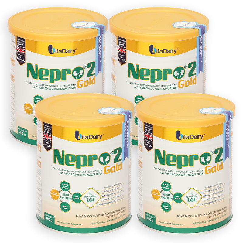 Combo 4 lon Sữa bột Nepro 2 Gold dành cho người bệnh thận có lọc máu