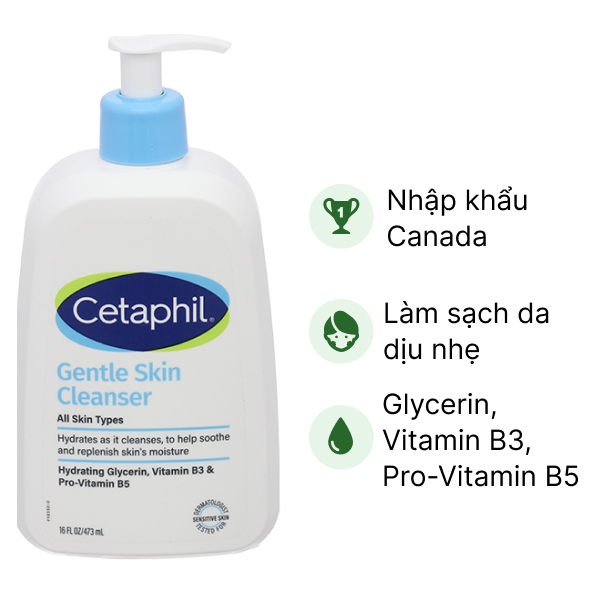Sữa rửa mặt Cetaphil Gentle Skin Cleanser giúp làm sạch và dưỡng ẩm dành cho da nhạy cảm