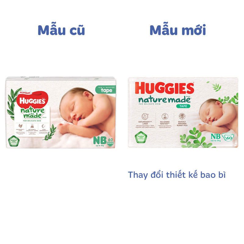 Combo 2 tã dán Huggies Platinum nature made siêu cao cấp size NB 60 miếng/bịch (Dưới 5 kg) - Giao bao bì ngẫu nhiên 17