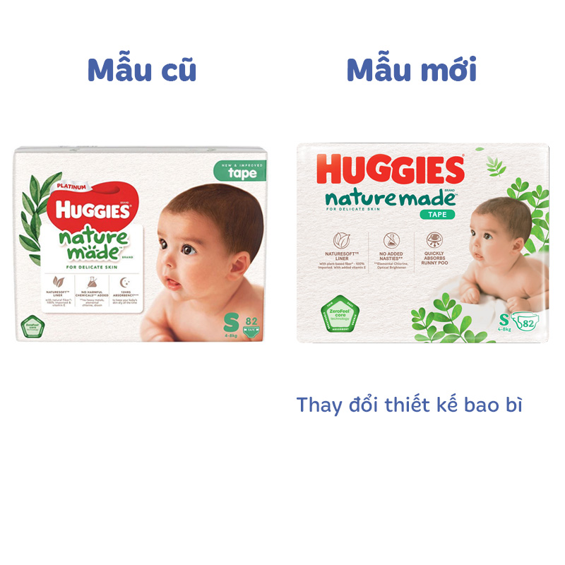 Combo 2 tã dán Huggies Platinum nature made siêu cao cấp size S 82 miếng/bịch (4 - 8 kg) - Giao bao bì ngẫu nhiên 13