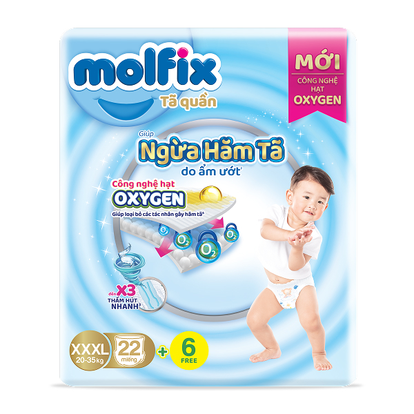 Tã quần Molfix Oxy size XXXL 22 + 6 miếng (20 - 35 kg) - AVAKids.com