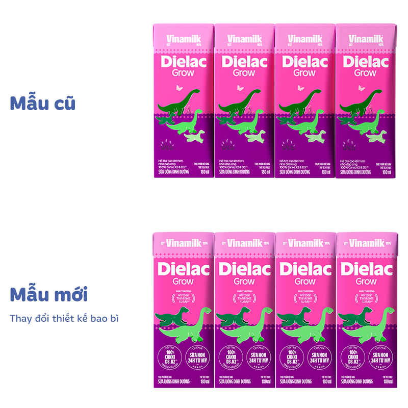 Lốc 4 hộp sữa non pha sẵn Dielac Grow 180 ml (từ 1 tuổi) - Giao bao bì ngẫu nhiên 12