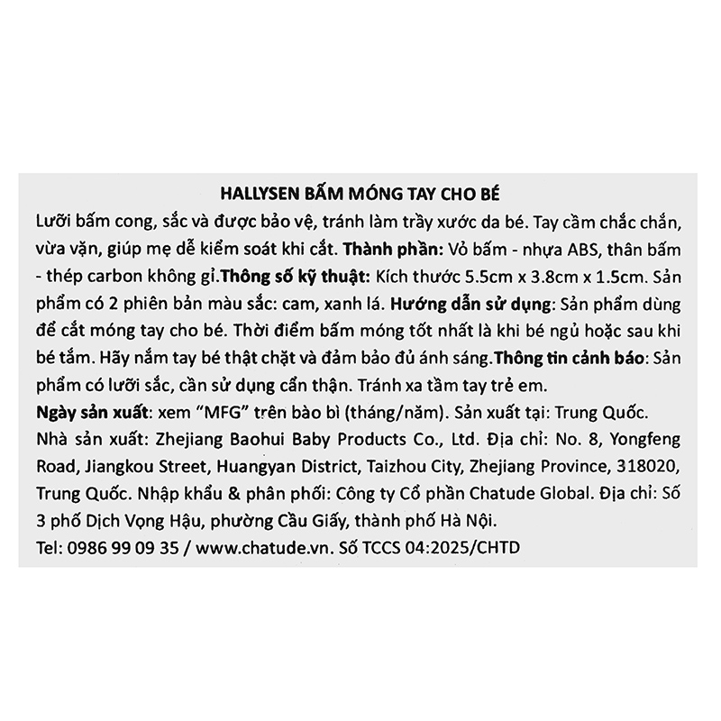 Bấm móng tay nhựa ABS và thép Hallysen - Màu xanh lá 9