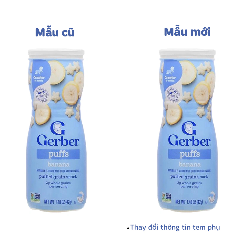 Bánh ăn dặm Gerber Puffs vị dâu, táo lon 42g (từ 8 tháng) - Giao bao bì ngẫu nhiên 10