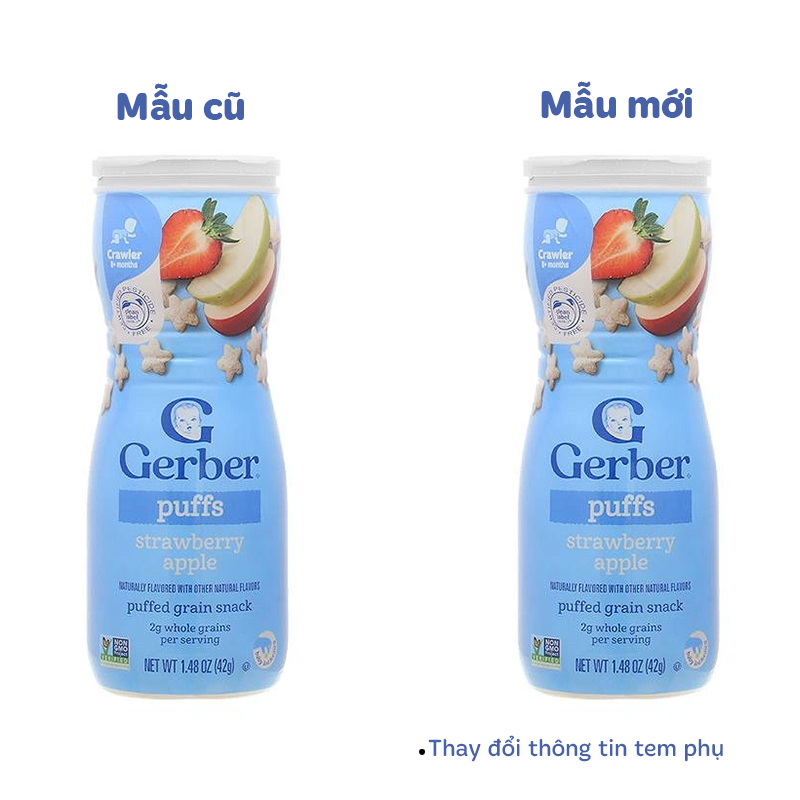 Bánh ăn dặm Gerber Puffs vị dâu, táo lon 42g (từ 8 tháng) - Giao bao bì ngẫu nhiên 2