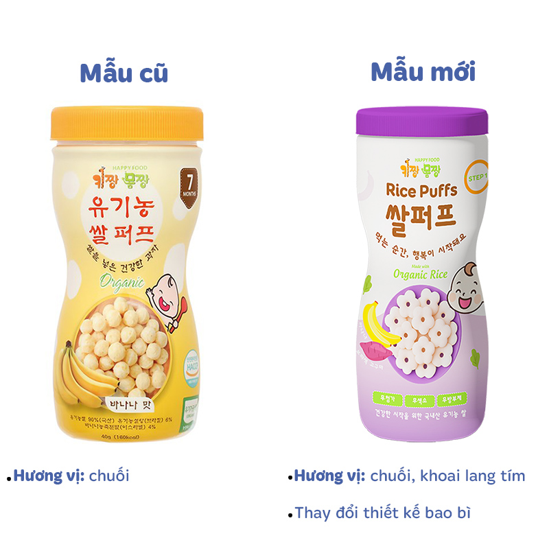 Bánh gạo bi tan ăn dặm Happy Food Organic vị chuối và khoai lang tím lon 40g (từ 7 tháng) 2