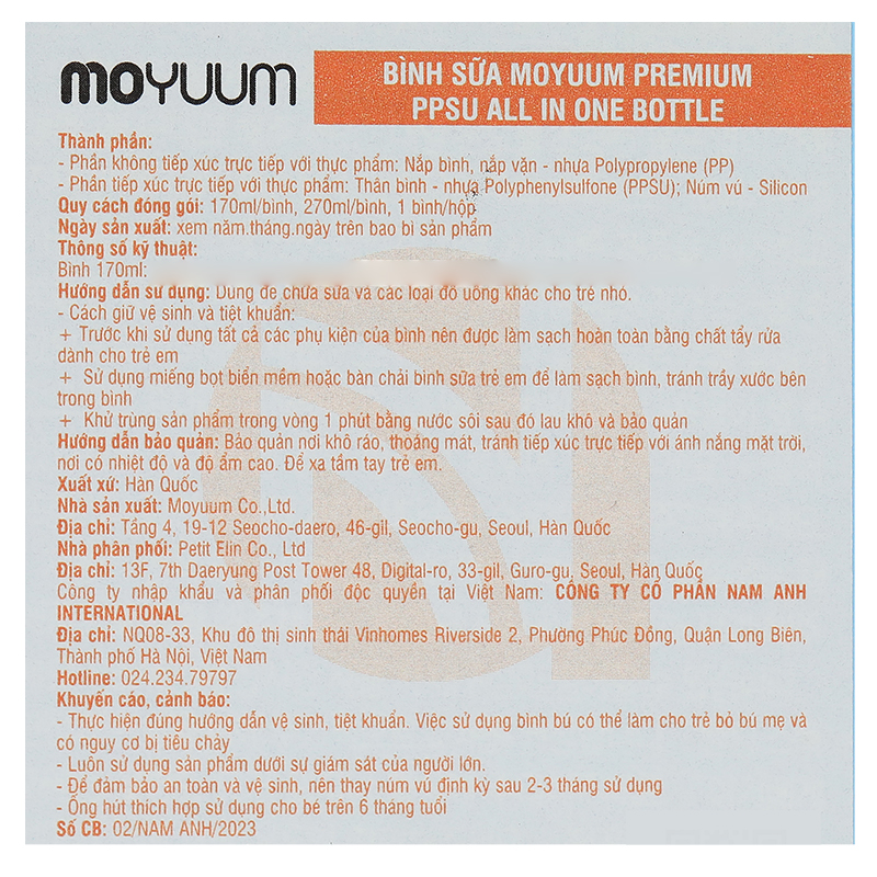 Bình sữa nhựa PPSU Moyuum cổ rộng All In One Bottle 170 ml - Ngựa xanh (0 - 3 tháng) 28