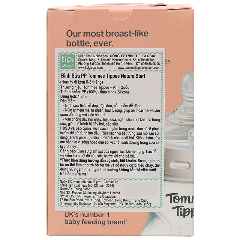 Bình sữa nhựa PP Tommee Tippee Natural Start cổ rộng 150 ml (0 - 3 tháng) - Mẫu mới 14