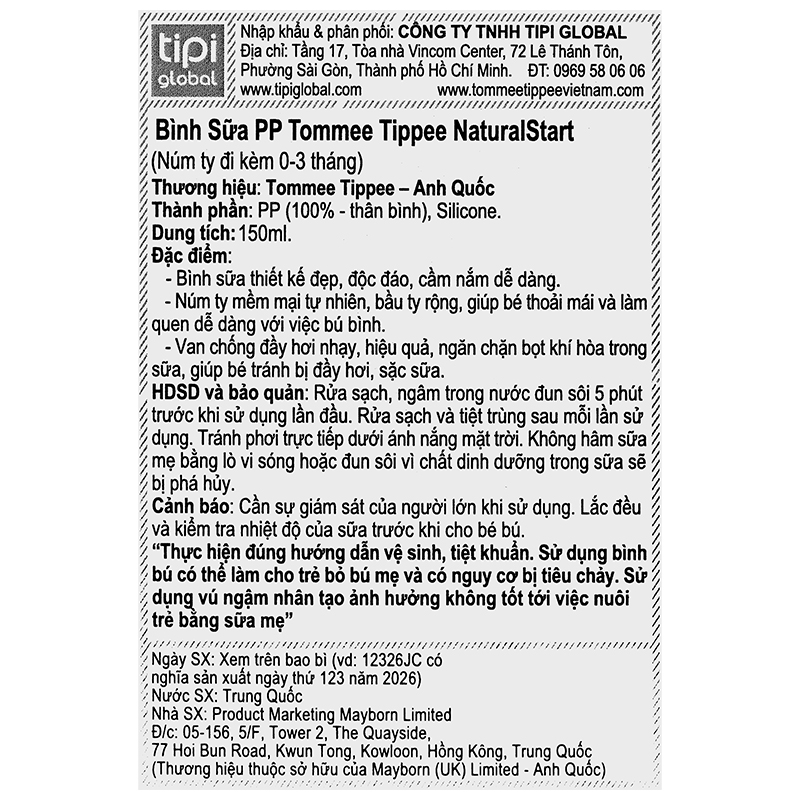 Bình sữa nhựa PP Tommee Tippee Natural Start cổ rộng 150 ml (0 - 3 tháng) - Mẫu mới 15