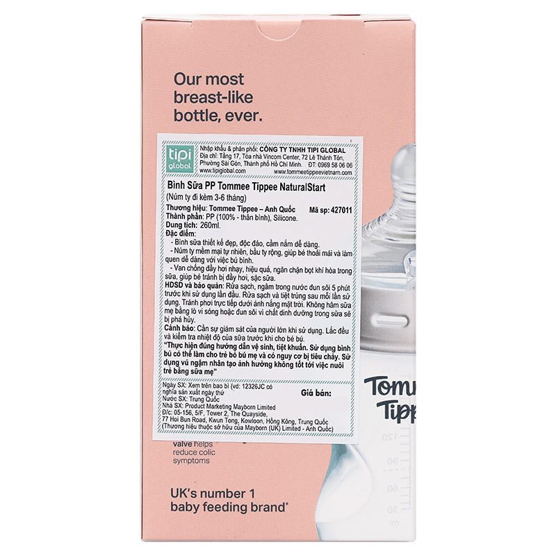 Bình sữa nhựa PP Tommee Tippee Natural Start cổ rộng 150 ml (0 - 3 tháng) - Mẫu mới 26