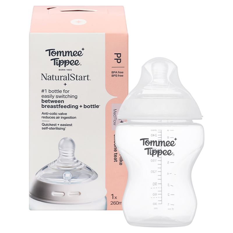 Bình sữa nhựa PP Tommee Tippee Natural Start cổ rộng 150 ml (0 - 3 tháng) - Mẫu mới 24