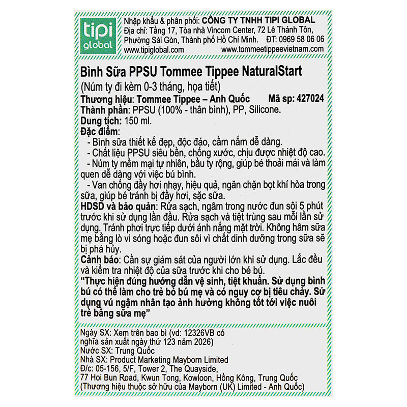 Bình sữa nhựa PPSU Tommee Tippee Natural Start cổ rộng 260 ml (3 - 6 tháng) - Họa tiết hồng 27