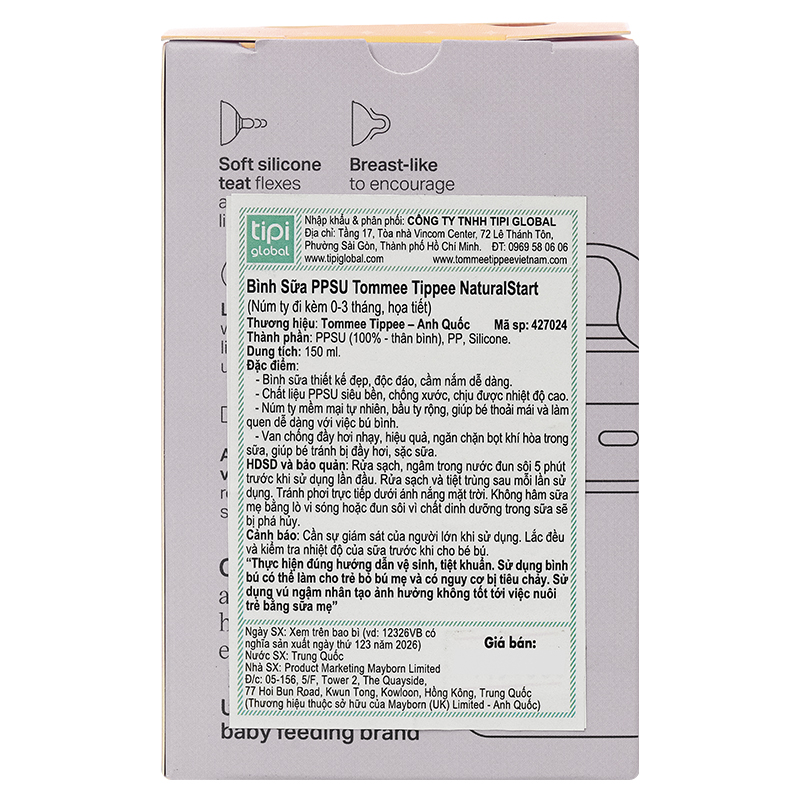 Bình sữa nhựa PPSU Tommee Tippee Natural Start cổ rộng 260 ml (3 - 6 tháng) - Họa tiết hồng 24