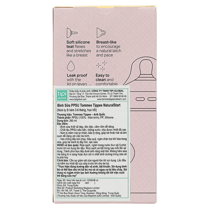 Bình sữa nhựa PPSU Tommee Tippee Natural Start cổ rộng 260 ml (3 - 6 tháng) - Họa tiết hồng 38