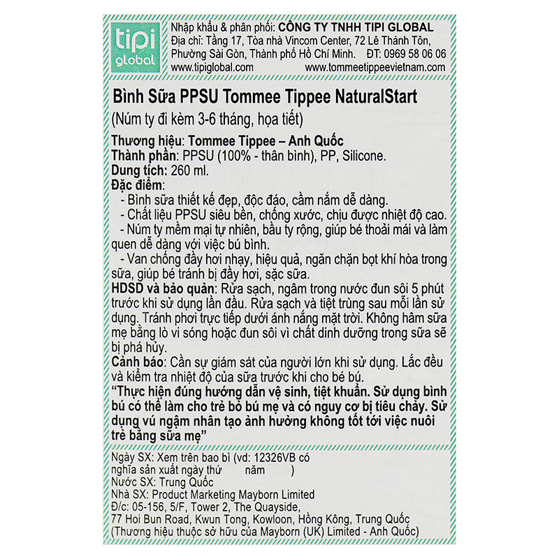 Bình sữa nhựa PPSU Tommee Tippee Natural Start cổ rộng 260 ml (3 - 6 tháng) - Họa tiết hồng 41