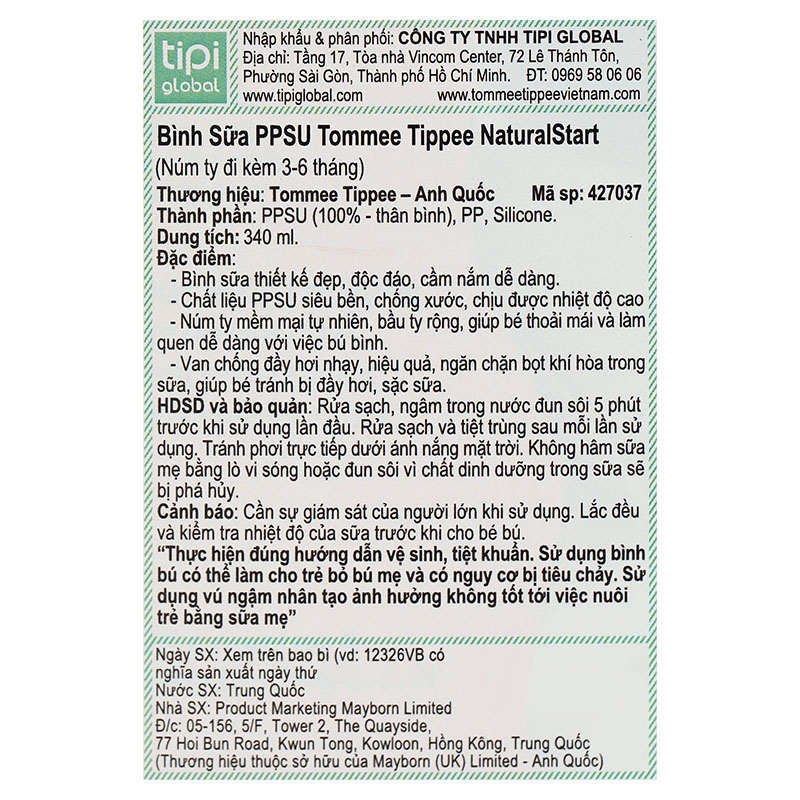 Bình sữa nhựa PPSU Tommee Tippee Natural Start cổ rộng 260 ml (3 - 6 tháng) - Mẫu mới 40