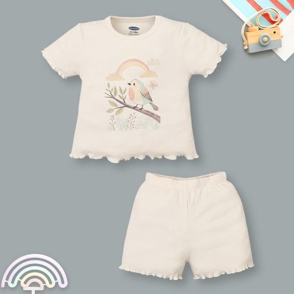 Bộ bé gái Ualarogo cotton hồng nhạt