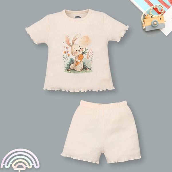 Bộ bé gái Ualarogo cotton hồng nhạt