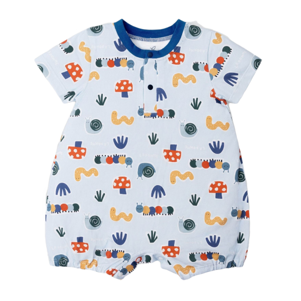 Bodysuit tay ngắn La Pomme họa tiết những người bạn trong vườn màu xanh nhạt - AVAKids.com
