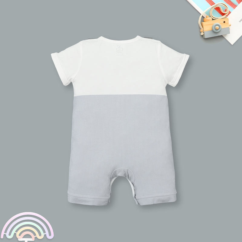Bodysuit tay ngắn La Pomme giả yếm cún bông lém lỉnh màu trắng xám 3