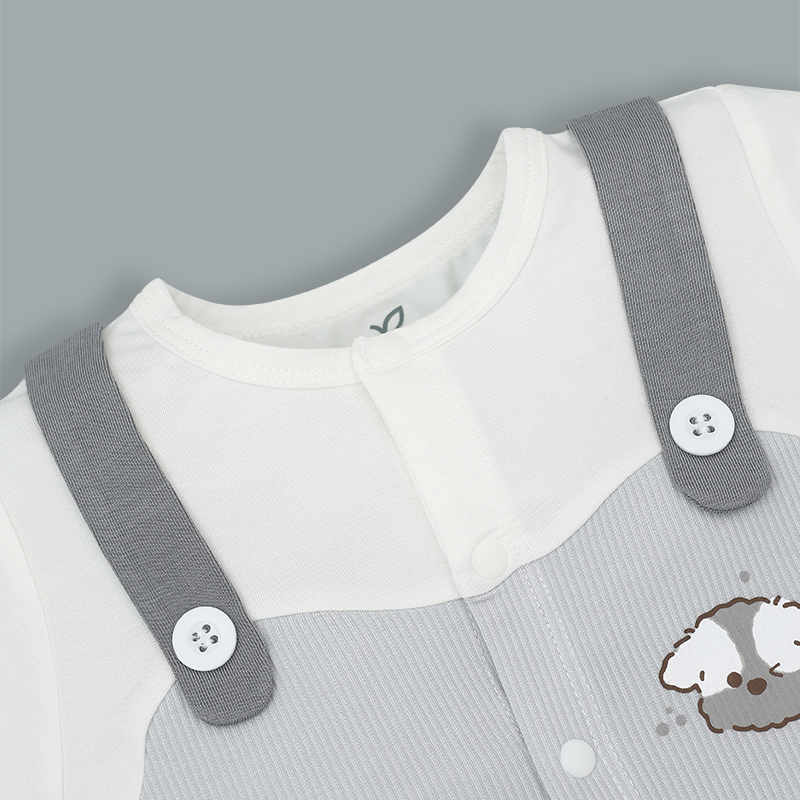 Bodysuit tay ngắn La Pomme giả yếm cún bông lém lỉnh màu trắng xám 4