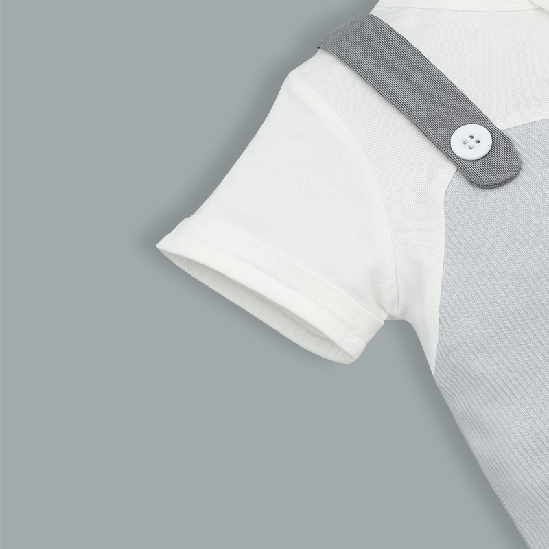 Bodysuit tay ngắn La Pomme giả yếm cún bông lém lỉnh màu trắng xám 5