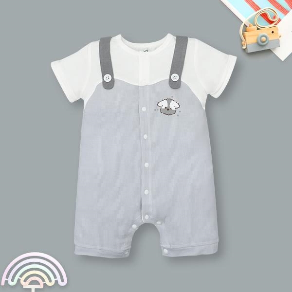 Bodysuit bé trai La Pomme sợi tre trắng xám