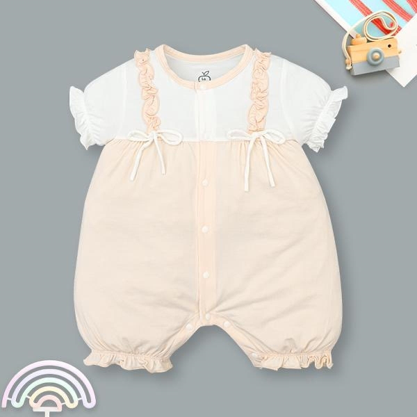 Bodysuit bé gái La Pomme sợi tre hồng kem