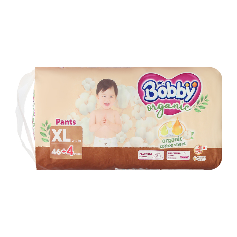 Tã quần Bobby Organic size XL 46 + 4 miếng (12 - 17 kg) 17