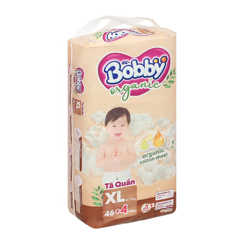 Tã quần Bobby Organic size XL 46 + 4 miếng (12 - 17 kg) 18