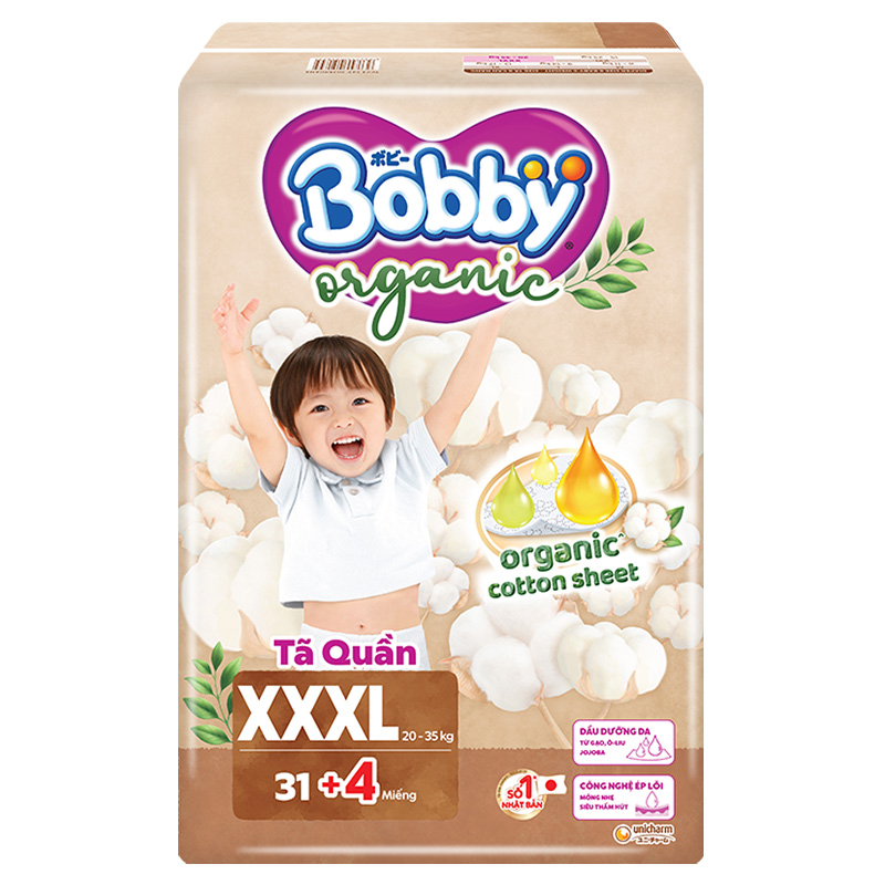 Tã quần Bobby Organic size XXXL 31 + 4 miếng (20 - 35 kg) 16