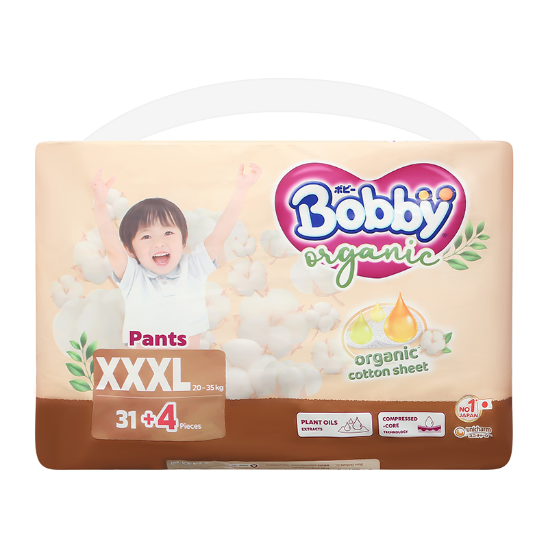 Tã quần Bobby Organic size XXXL 31 + 4 miếng (20 - 35 kg) 17