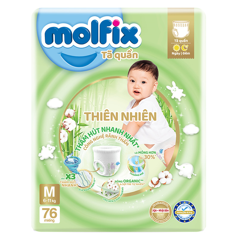 Combo 2 tã quần Molfix thiên nhiên size M 76 miếng/bịch (6 - 11 kg) 2