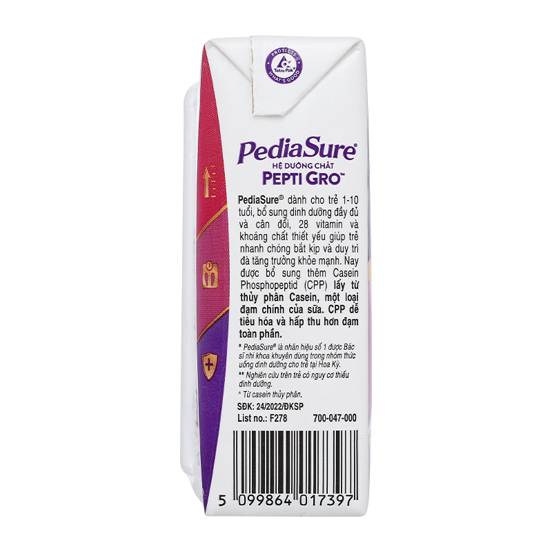 Lốc 4 hộp sữa pha sẵn Abbott PediaSure hương vani 110 ml (1 - 10 tuổi) 77