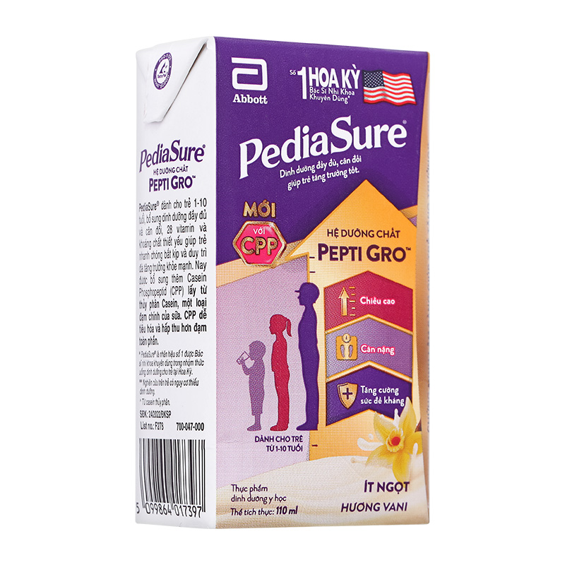 Lốc 4 hộp sữa pha sẵn Abbott PediaSure hương vani 110 ml (1 - 10 tuổi) 39