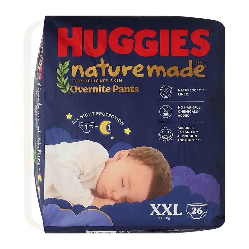 Tã quần Huggies Nature made Overnite size XXL 26 miếng (Trên 15 kg) 30